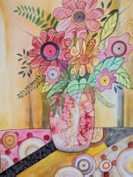 Original Aquarell "Fantasie Blumen in Vase" Deko Bild