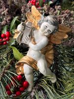 Barock Putte – spielend mit Harfe - gold - Vintage-Engel
