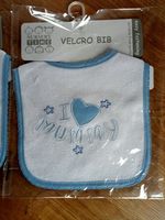 Neues Baby Lätzli "I love Mummy" mit Klettverschluss, blau