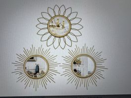 3er Set Wandspiegel Set Originalverpackt gold Metall Sonne