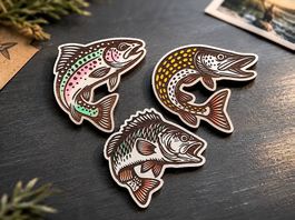 Holz Fisch Magnete Forelle Hecht Barsch Kühlschrankmagnete