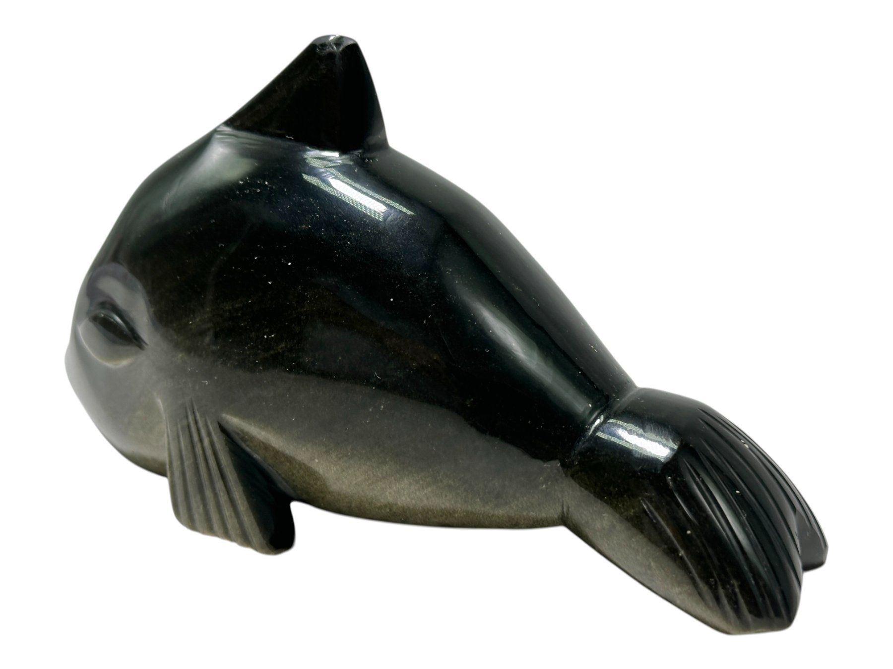 Sculture & Statue: Statuette Dauphin sculptée en Obsidienne Dorée – Usato da Morges venduto da vintix 4