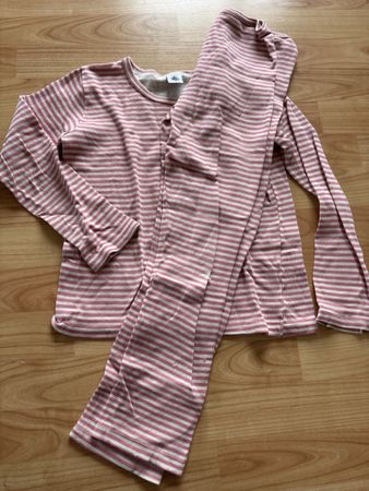Petit Bateau Pyjama, Gr. 140, rosa/weiss, mit Mängeln