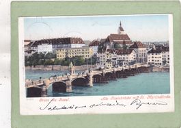 Basel Alte Rheinbrücke mit St. Martinskirche 1901