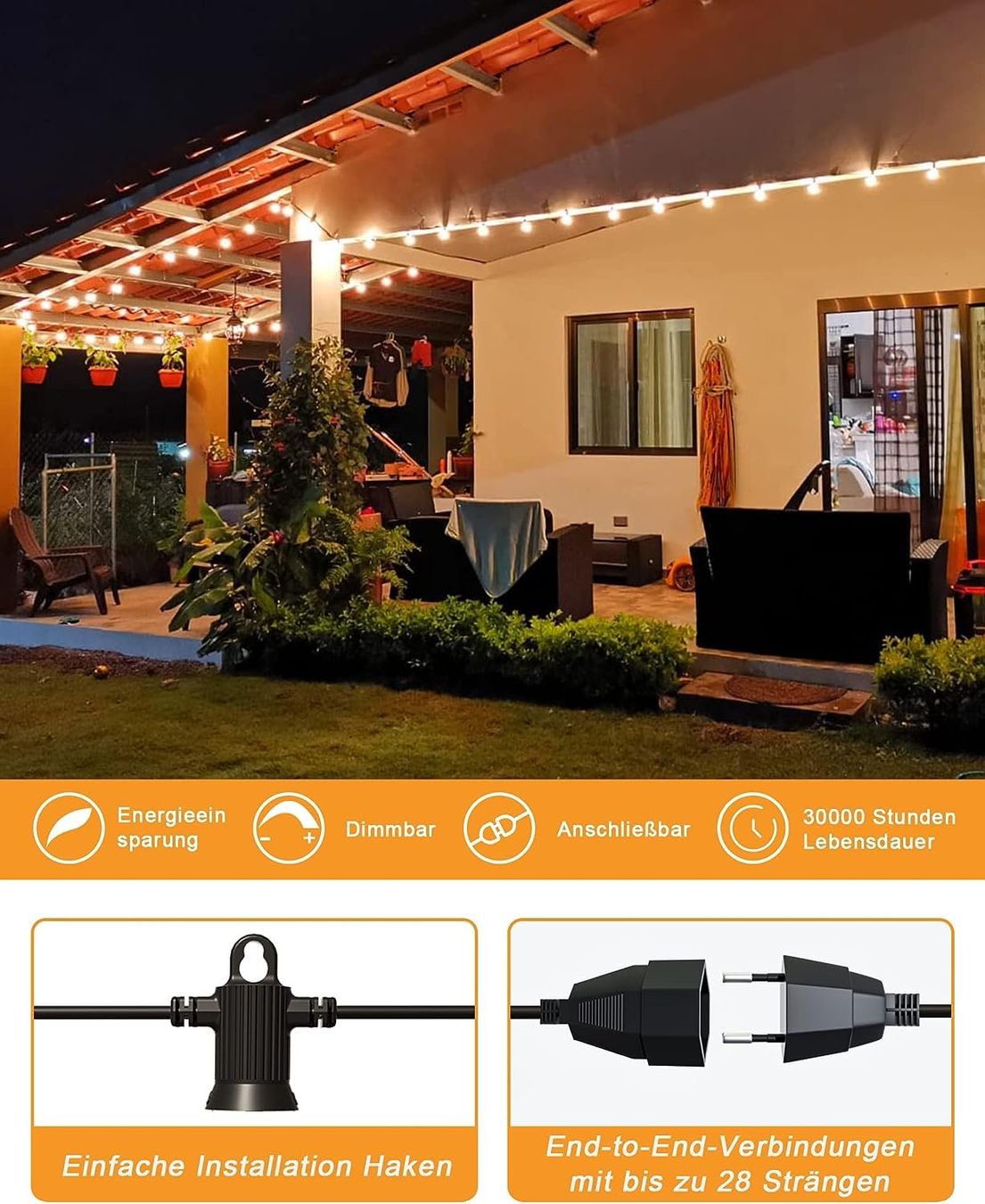 Lichterketten & Leisten: GLÜHBIRNEN LED LICHTERKETTE AUSSEN - 15 METER - 25+2 BIRNEN – Neu und originalverpackt aus Kriens von swissgadget 4