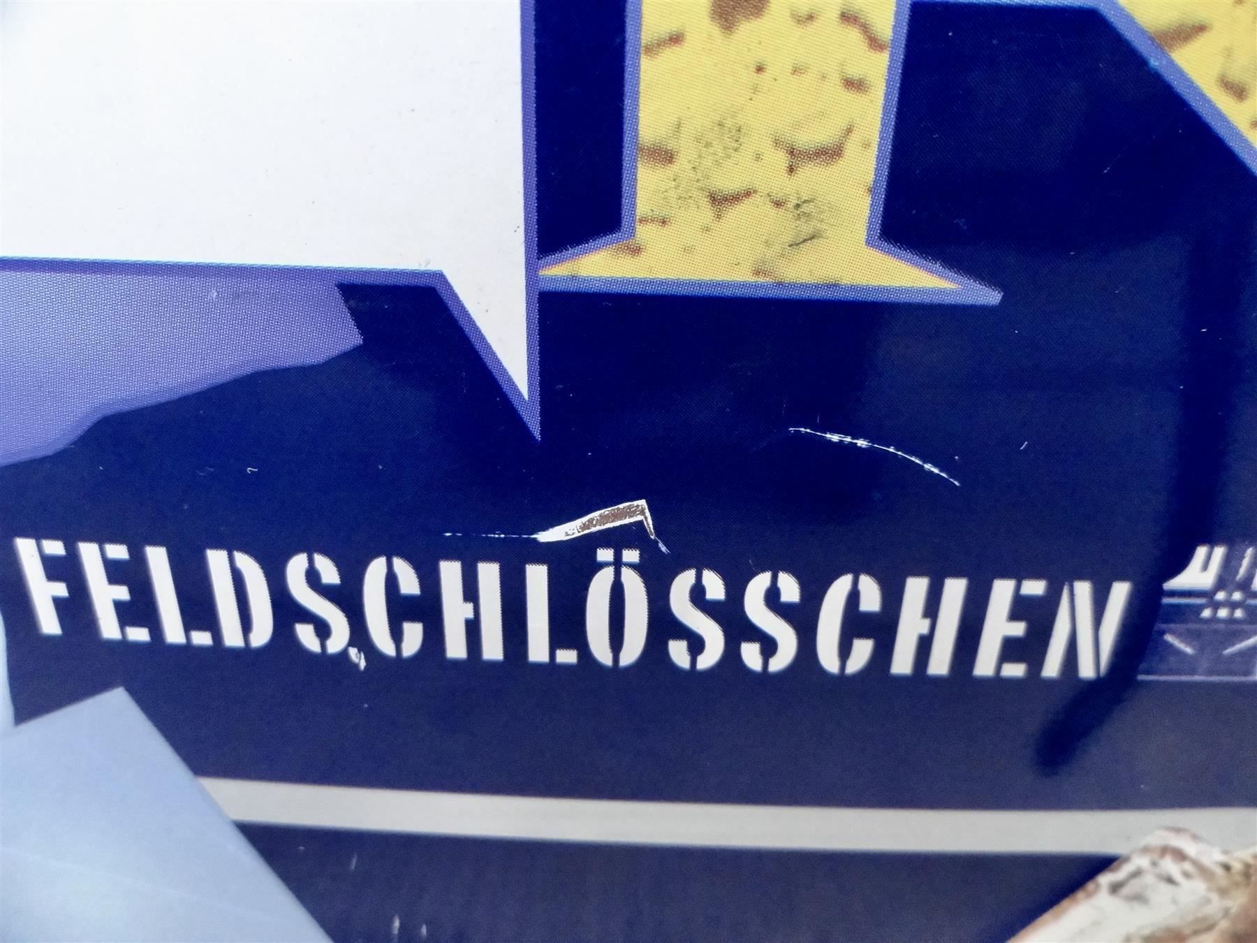 Feldschlösschen Insegne: BLECHSCHILD SCHILD BIER FELDSCHLÖSSCHEN ICE BEER WERBESCHILD – Nuovo e nell'imballaggio originale da Kerzers venduto da bottlesandboxes 2