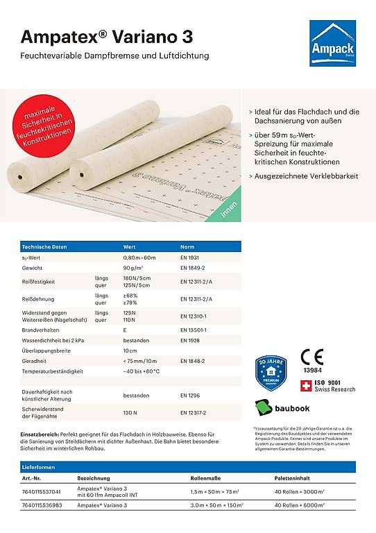 Materiale di riempimento: Feuchtevariable Dampfbremsfolie Ampatex Variano 3 – Usato da Arbon venduto da Hermann1978 2