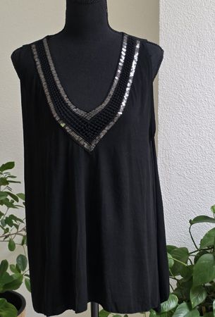 Schwarzes Sommer Top mit Pailletten, Grösse L - Neuwertig!