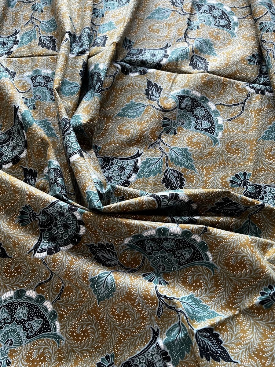 Tessuti: Eleganter Batik-Stoff, Baumwolle, dekorative Fächerblätter – Nuovo e nell'imballaggio originale da Moehlin venduto da Balirain 2