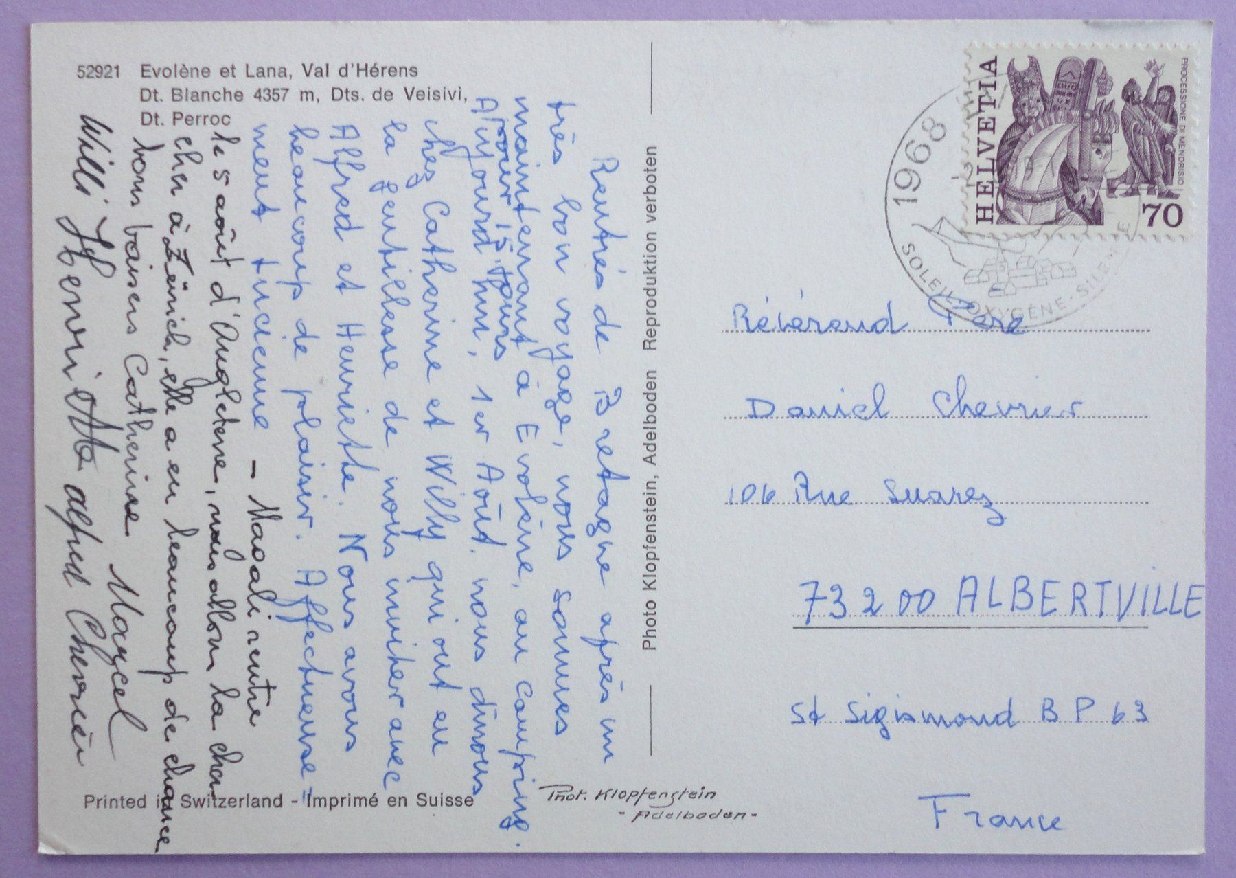 Cartoline postali: Evolène et Lana, Val d' Hérens – Usato da Fétigny venduto da Billy2miny 1