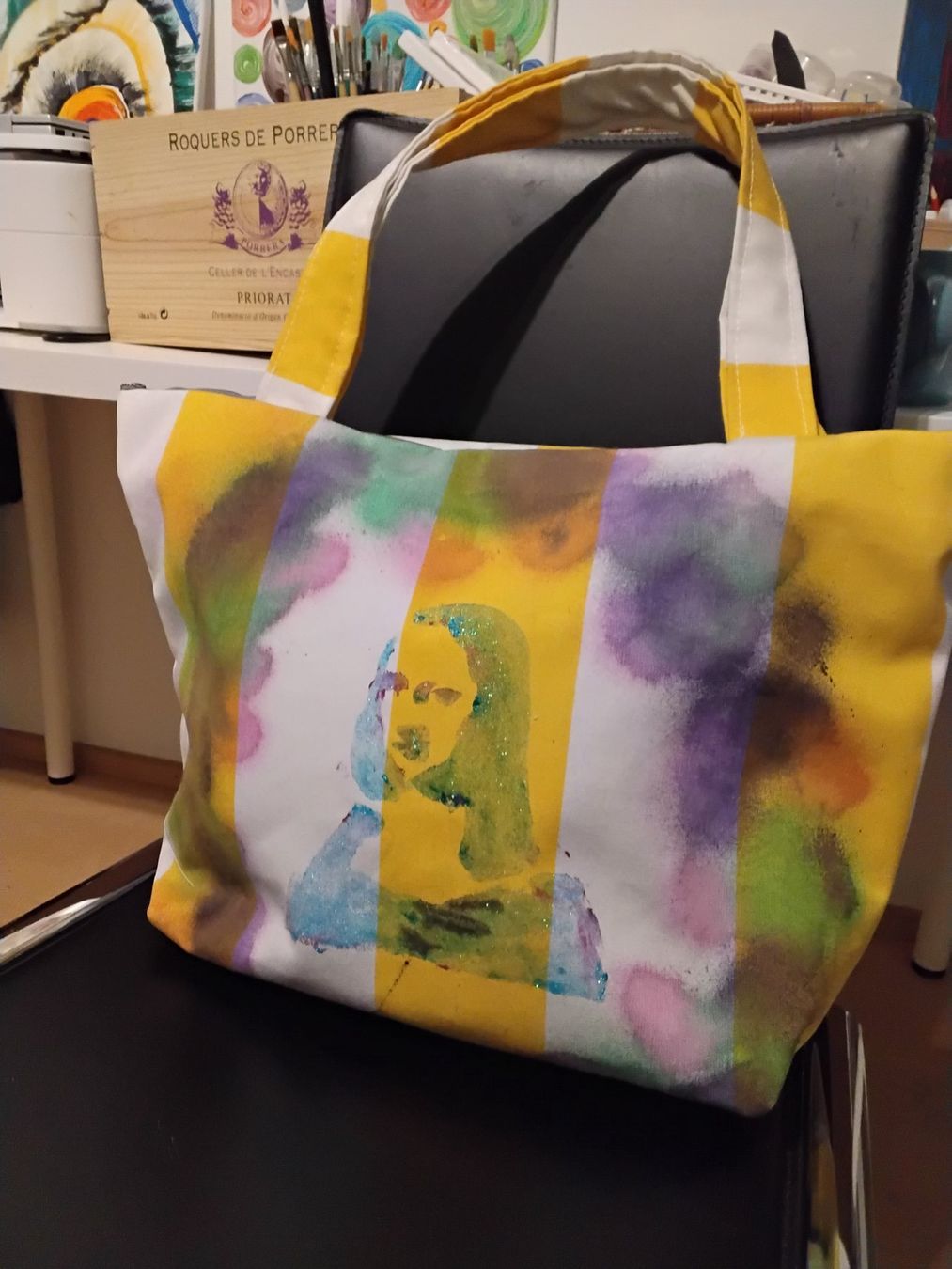 Borse da donna: Stofftasche Mona Lisa Handbemalt Unikat – Nuovo (secondo la descrizione) da Bellikon venduto da MellonCollieMitTwint