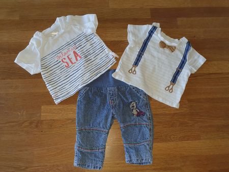 Baby Kleider Set aus Hose & 2 T-Shirt, Gr. 56, Sommer Outfit