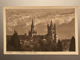 Alte Ansichtskarte: Lausanne Kathedrale & Alpen Panorama