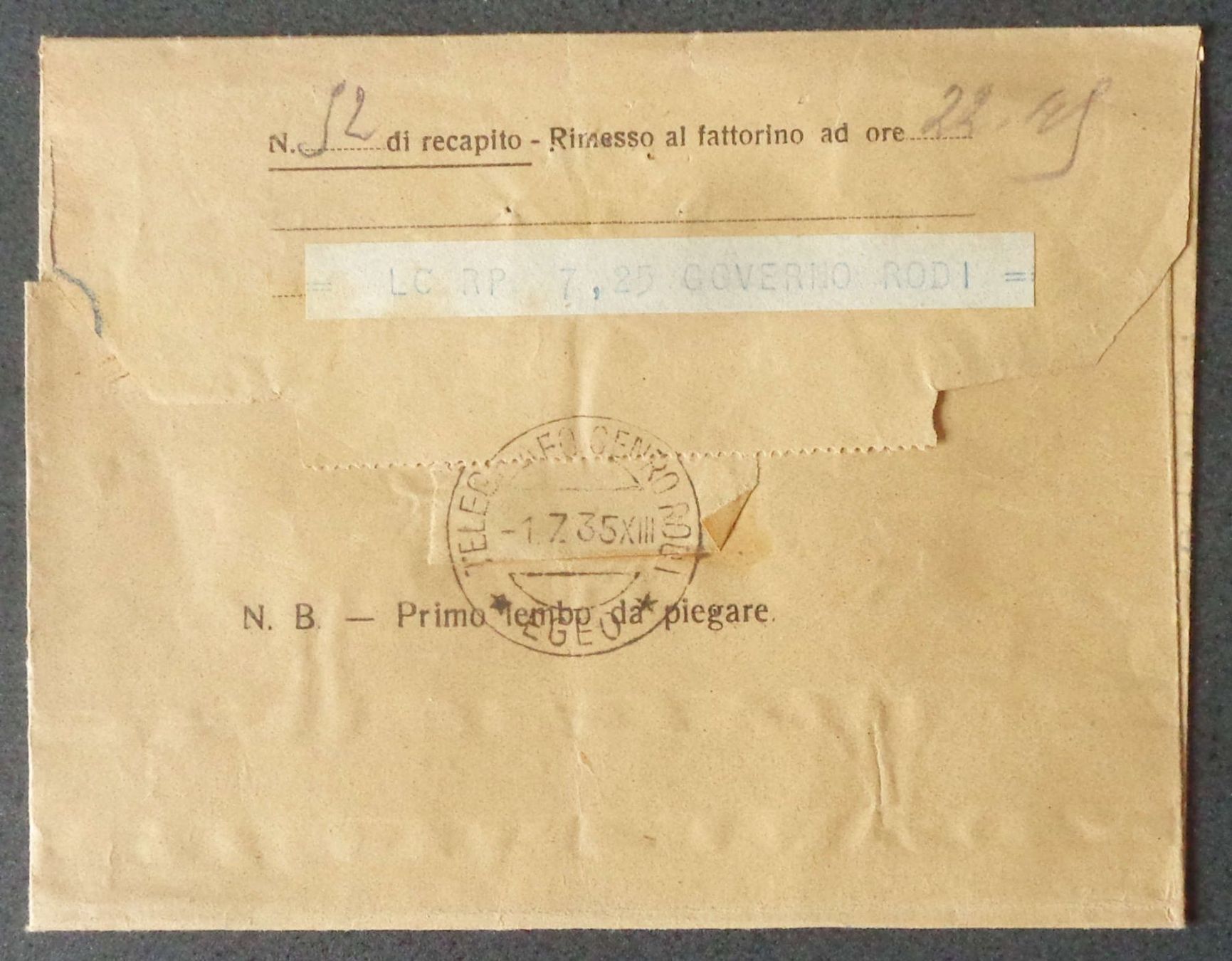 Documenti: 2 telegramme da RODI, 1933 e 1935 – Usato da Le Locle venduto da timbrettino 4
