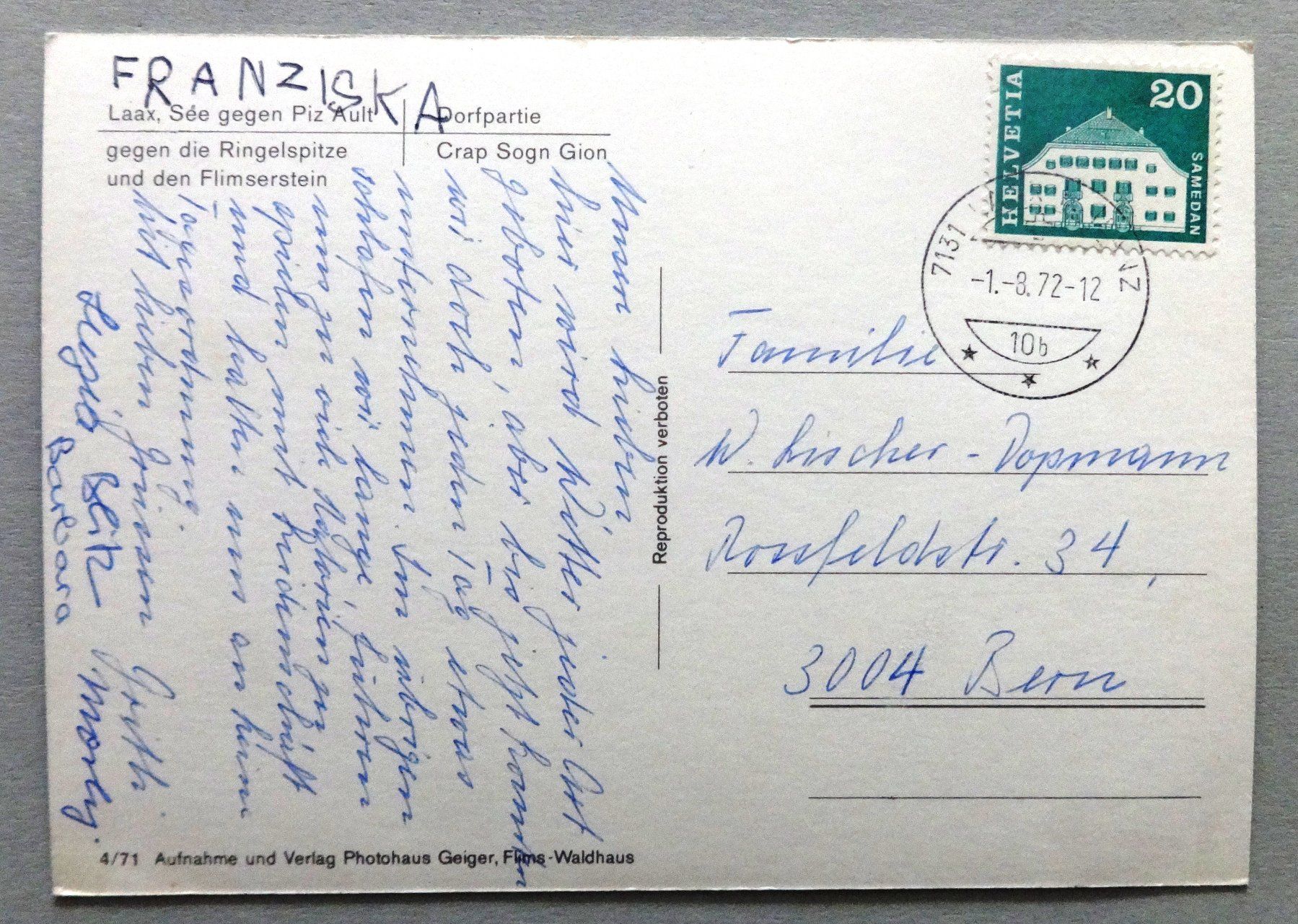 Cartoline postali: Laax/GR – Usato da Fétigny venduto da Billy2miny 1