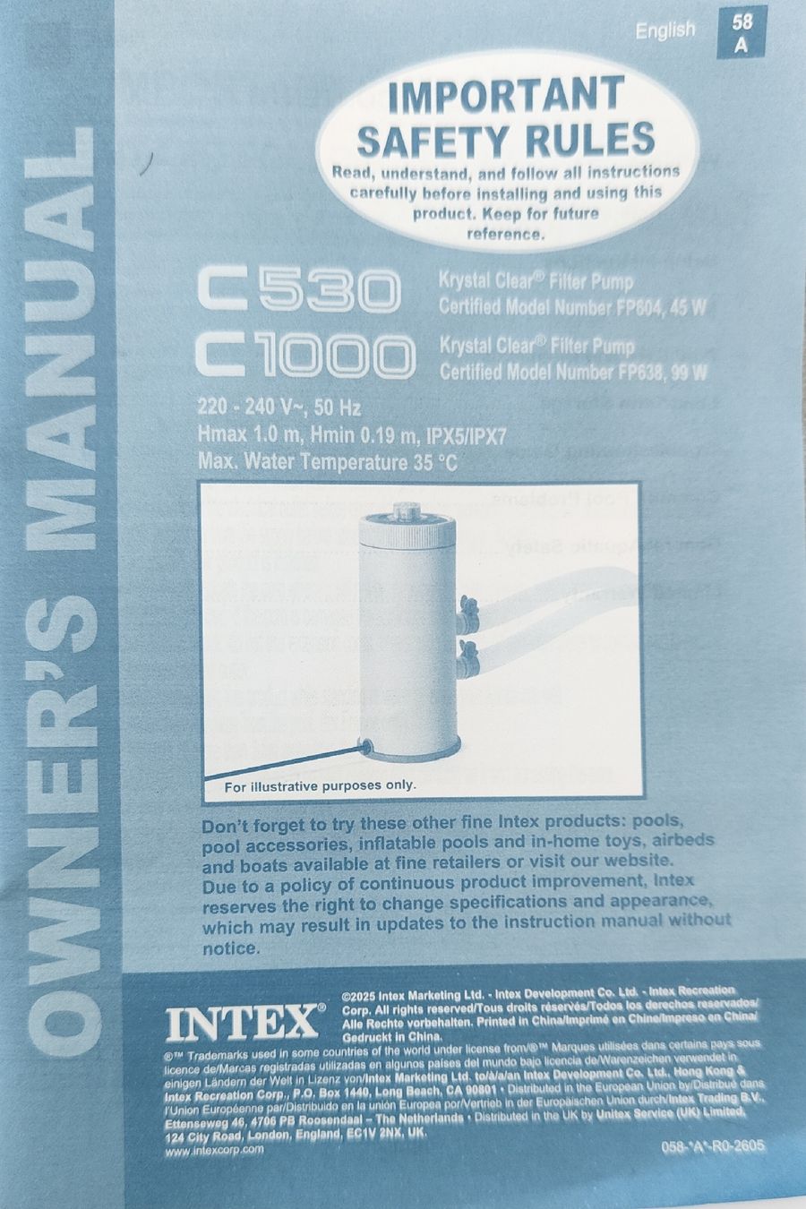 Intex Pompe & Parti di ricambio: Pompe Intex A26604NP /Intex Pumpe NEW – Nuovo e nell'imballaggio originale da Worben venduto da oursonne80 1