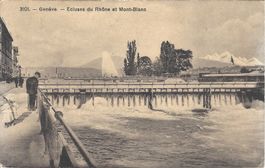 CPA - Suisse - Genève - Ecluses du Rhône et Mont-Blanc