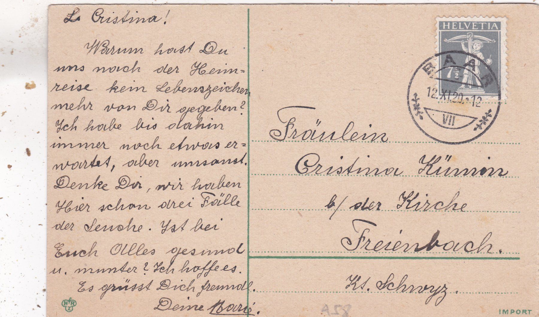 Ansichtskarten: Rose 1920 – Gebraucht aus Herisau von Lisegrat2008 1