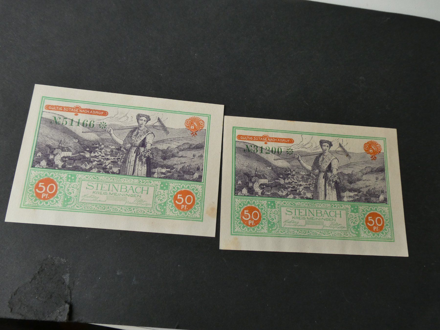 Banknoten: Dt. Reich, Steinbach -  2 Notgeldscheine – Gebraucht aus Hinterforst von Rohusri 1