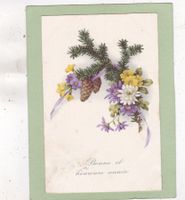 Kitsch Blumen Tannenast Bonne Année  1928
