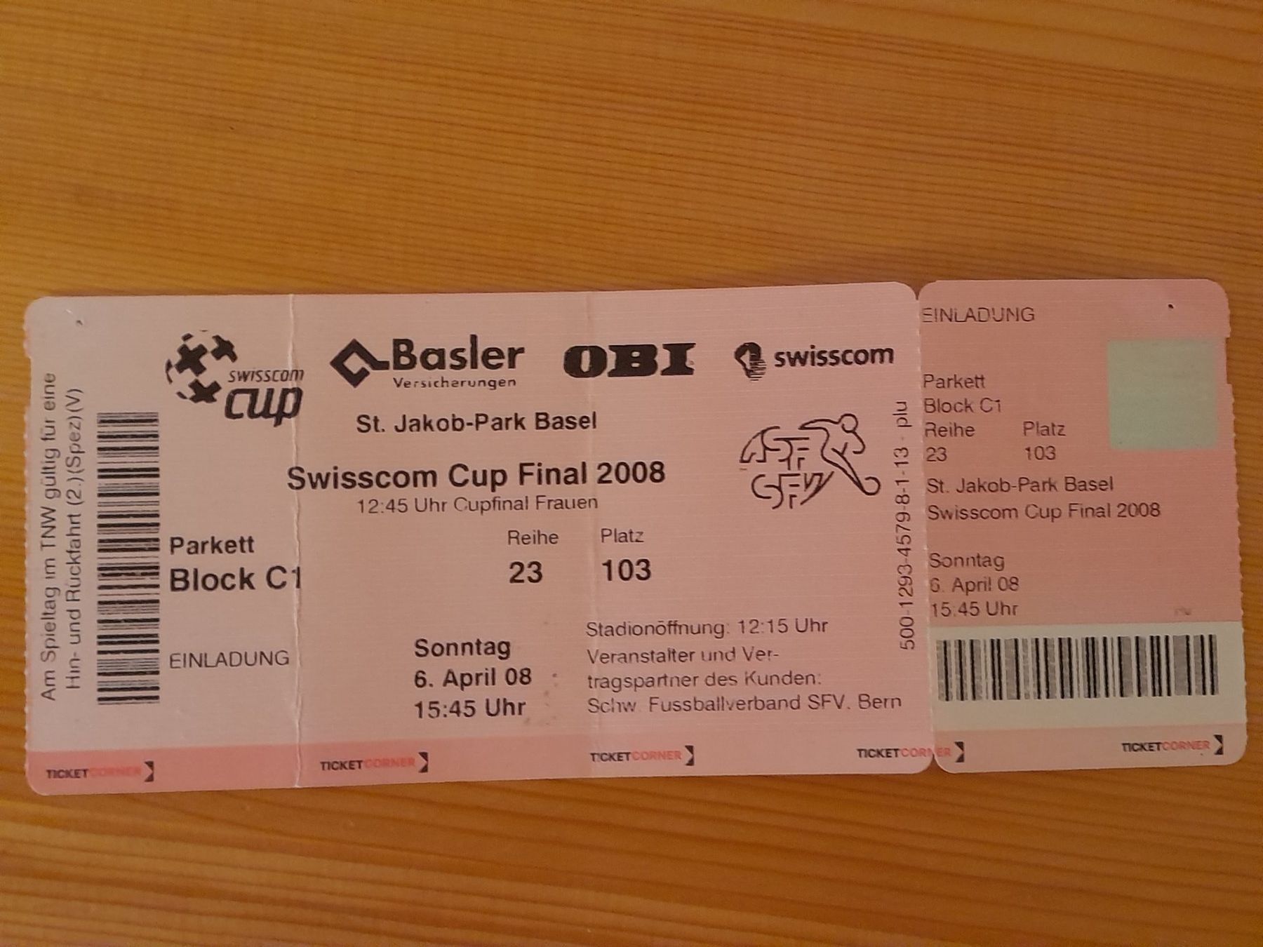 Billets: Swisscom Cup Final 2008 Ticket Basel- Bellinzona – D'occasion à binningen par bergen00