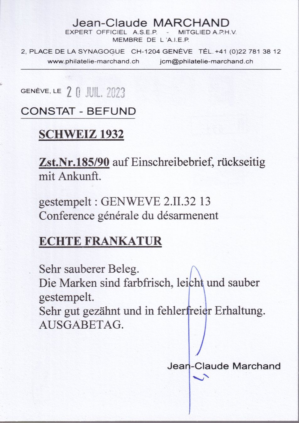 Tutti i francobolli: ABRUSTUNG FDC, Zst.Nr.185/90 – Usato da geneve venduto da philatelie-marchand 2