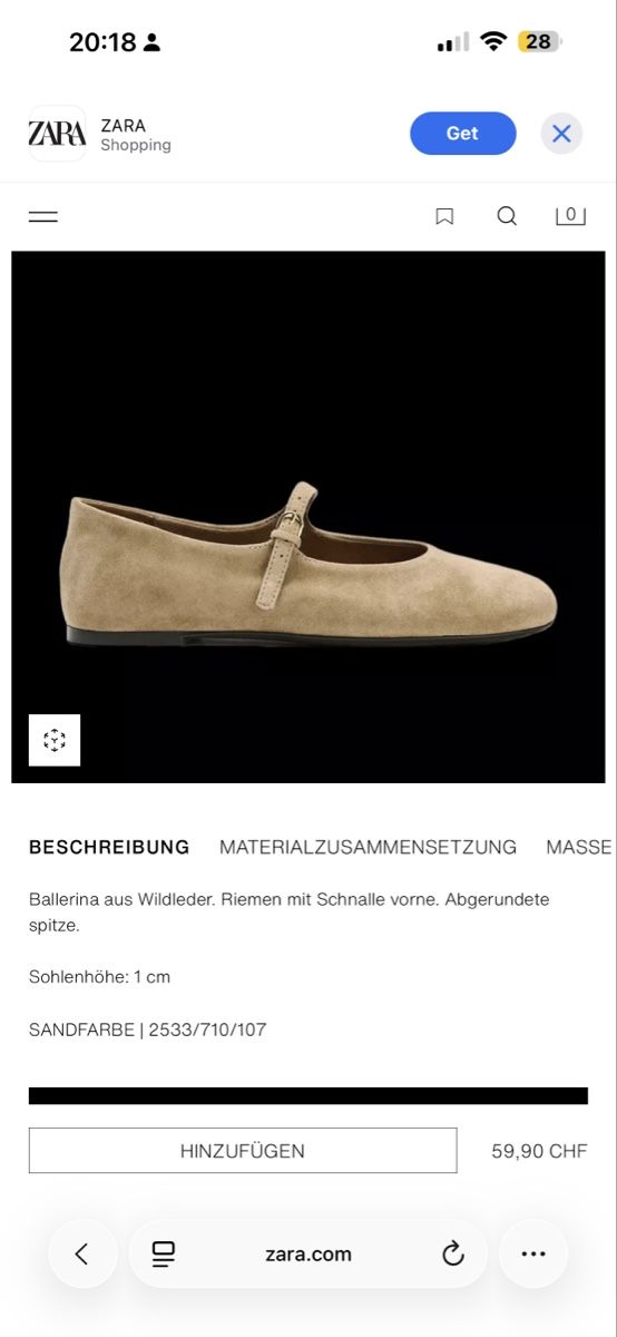 Zara Scarpe da donna: Zara Ballerina Leder braun – Usato da Zürich venduto da Luzern033 4