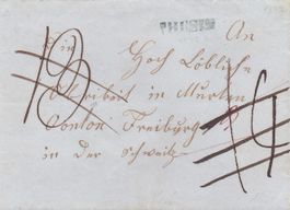 1849, Thusis, austax. Faltbrief via Chur nach Murten.