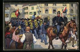 sign. E. Goetz: schweizer Soldaten mit M