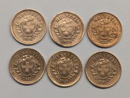 1 Rappen 1926, 29, 33, 34, 37, 41 (Bronze)