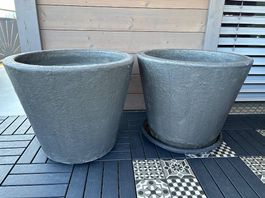 1 Pflanzenkübel Kunststoff, Betonoptik, 52cm rund, 53cm hoch