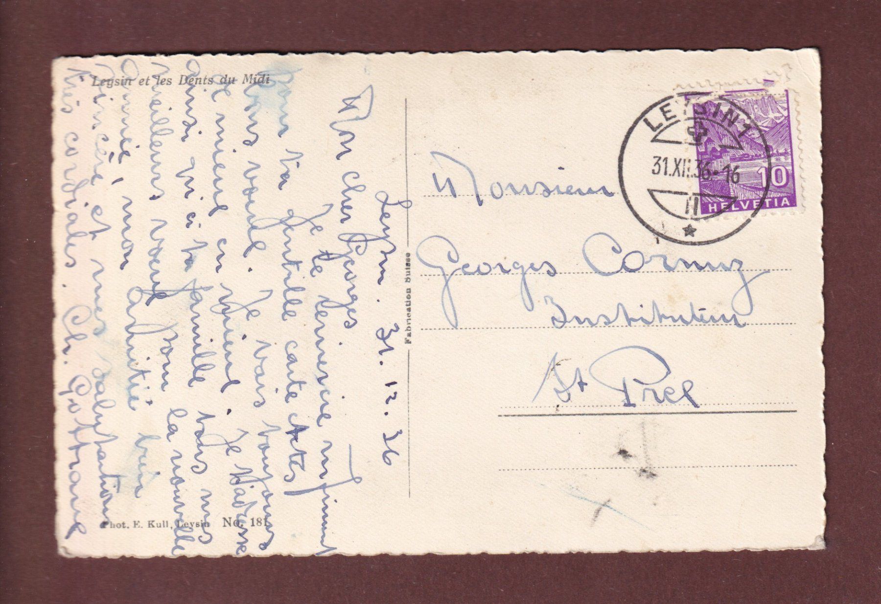 Cartoline postali: LEYSIN - Dents du Midi - 1936 – Usato da Pully venduto da nicecards-shop 1