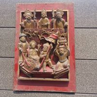 Chinesisches, polychrom, Holzrelief, figürliche Szenen