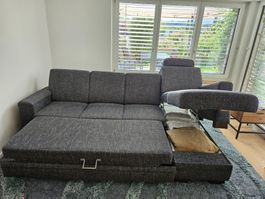 Ecksofa mit Schlaffunktion und Sessel gebraucht dunkelblau