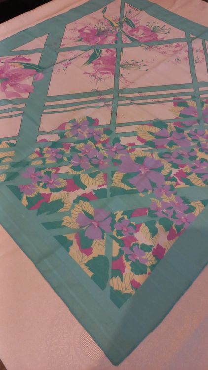 Foulard Carré Gim Renoir – 100% Soie – Motif Géométrique Bleu – Fabriqué En Italie