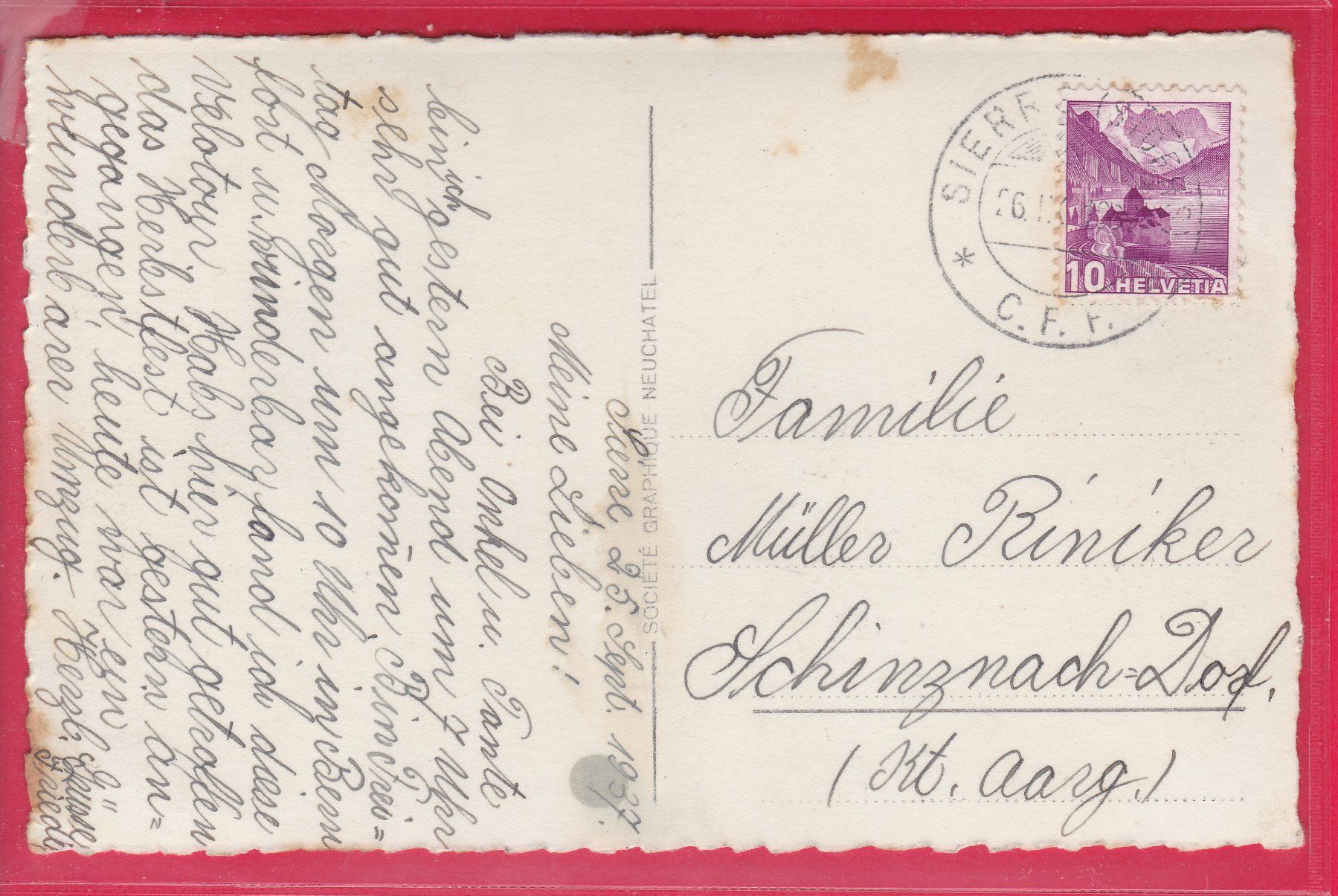 Cartoline postali: SIERRE, 26.9.1937 – Usato da Oberrieden venduto da Gebirgsstelze 1