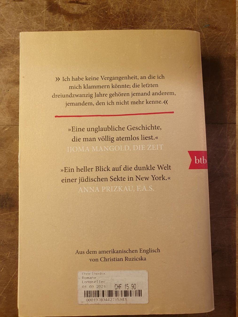 Libri: Unorthodox - Deborah Feldmann – Usato da Zürich venduto da loosebone 4