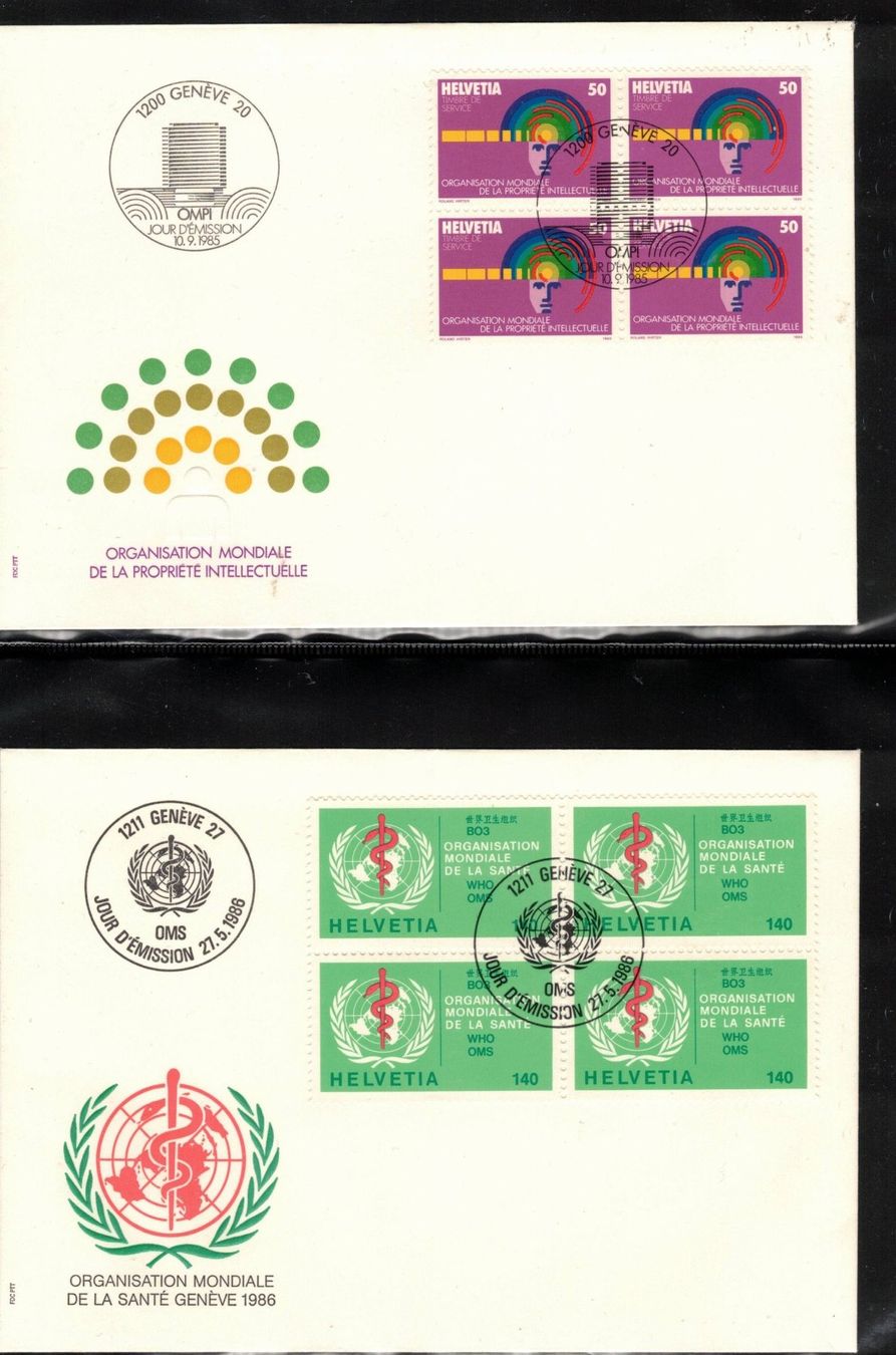 Tutti i francobolli: 1985/6  FDC 4er OMPI+OMS  aus ABO – Usato da Rheinau venduto da loxis