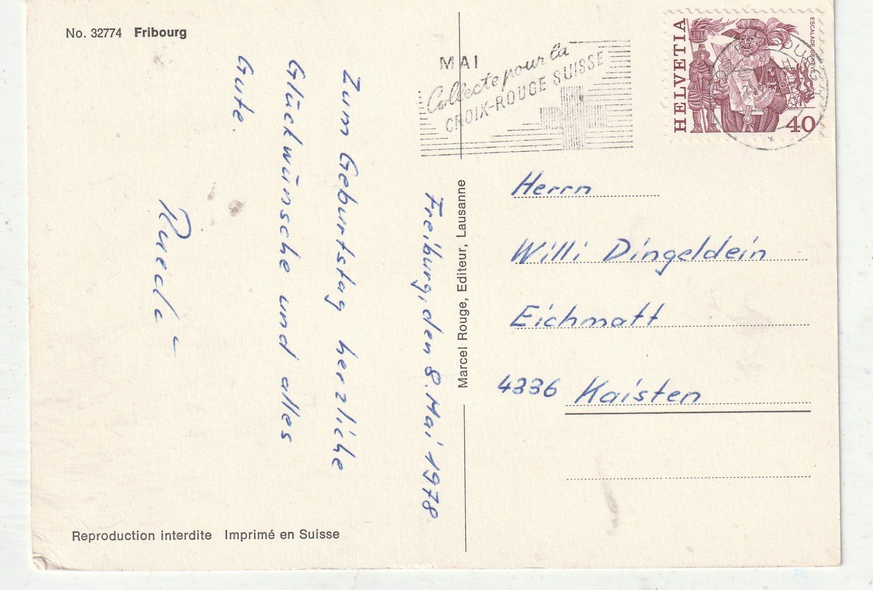 Cartoline postali: Fribourg – Usato da Lumbrein venduto da made02 1