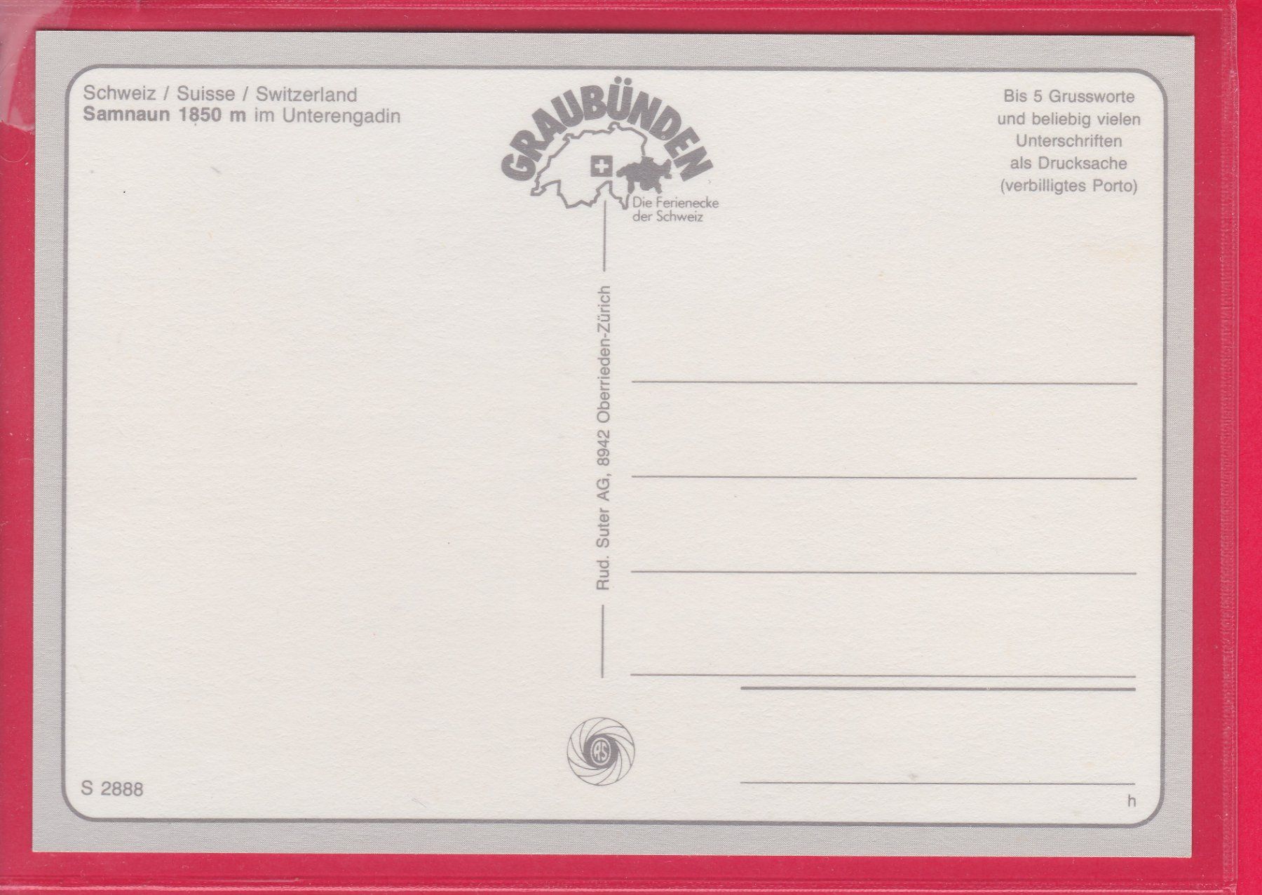 Cartoline postali: SAMNAUN 1850m – Usato da Oberrieden venduto da Gebirgsstelze 1