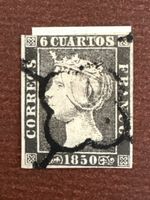 Timbre Espagne 6 Cuartos 1850 oblitéré, état correct