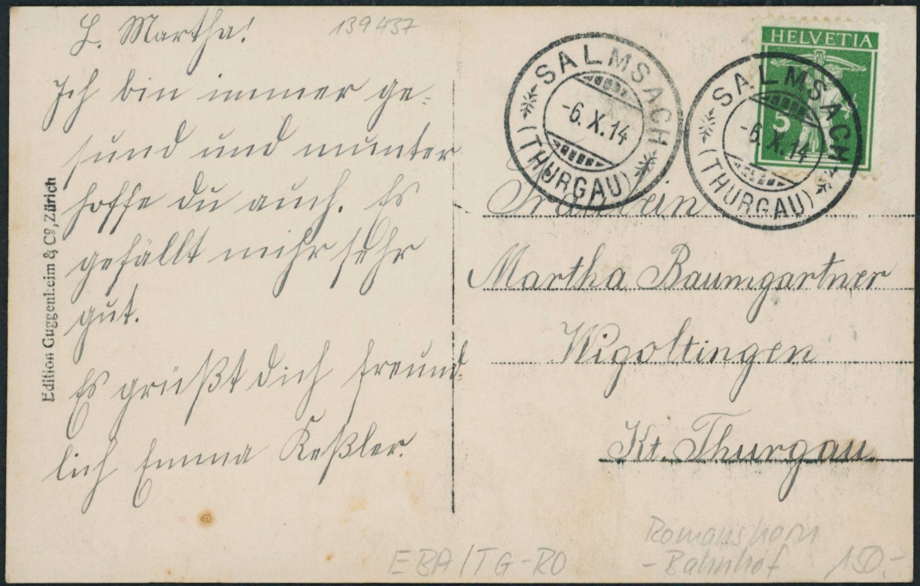Cartoline postali: TG Romanshorn - Bahnhof - Bahn – Usato da Schindellegi venduto da leecollect 1