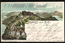 Litho Rigi, Hotels, Rigi-Bahn und Alpenp