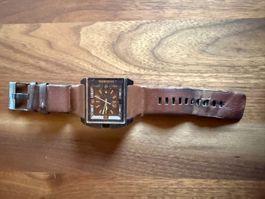 Diesel Herrenuhr–rechteckig–braunes Lederarmband–Vintage
