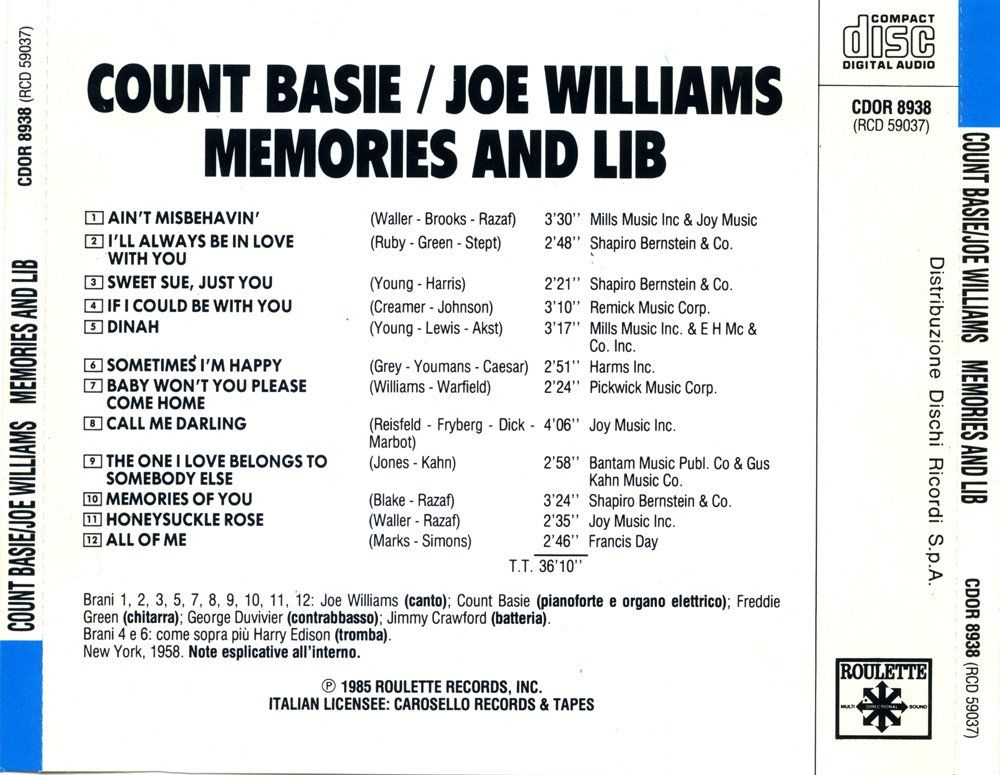 CD: Jazz CD: Count Basie & Joe Williams "Memories and Lib" – Usato da Hochfelden venduto da mue_lhm9 1