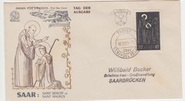 Saarland 1953 Mi.347 Benediktiner-Abtei Tholey W. Becker-FDC