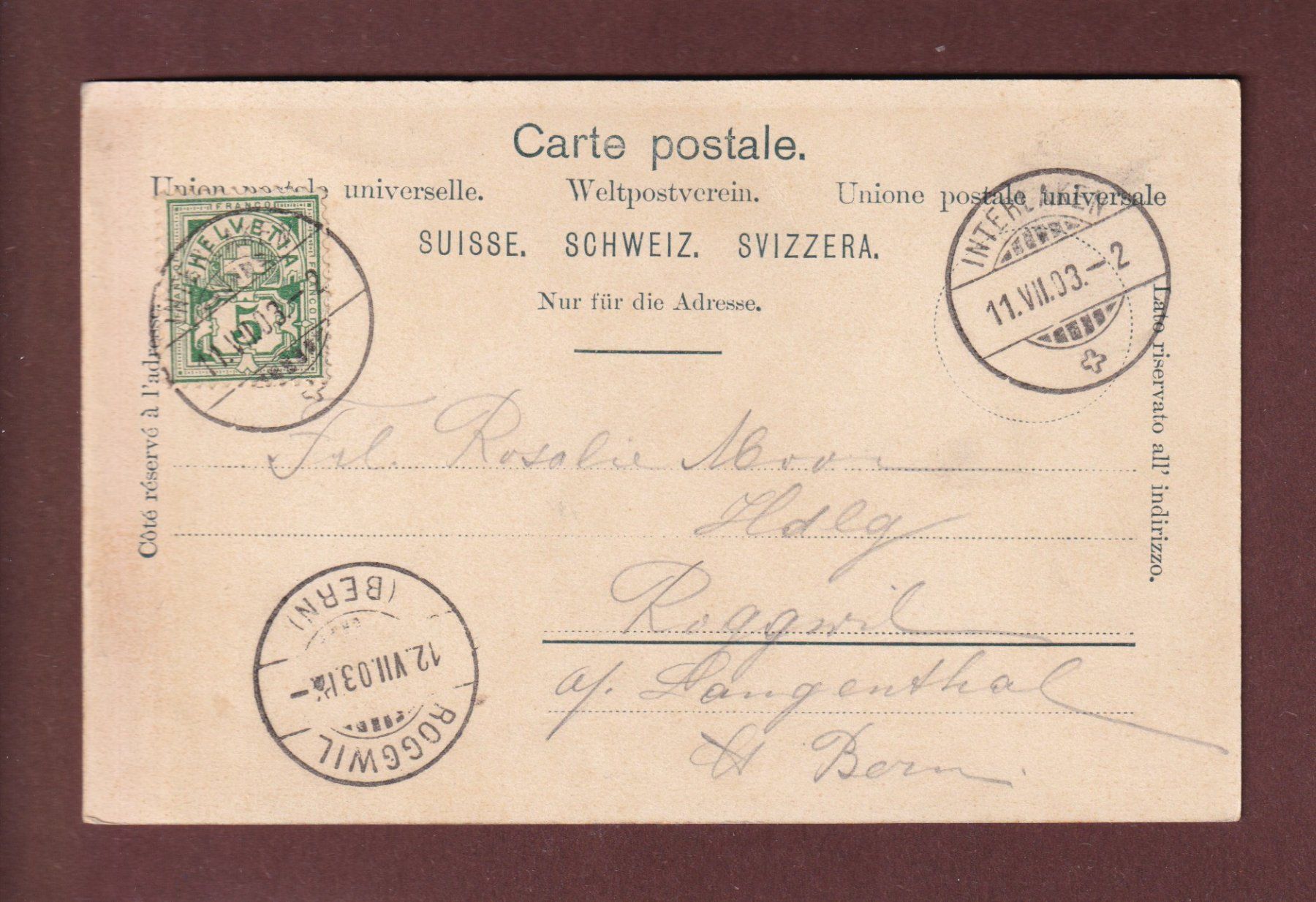 Cartes postales: INTERLAKEN - Jungfrau - 1903 – D'occasion à Pully par nicecards-shop 1