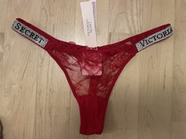 Victoria’s Secret String in S Rot Spitze Strass Logo Neu