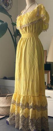 Vibrant Yellow Boho Maxi Dress with Lace Trim - Summer Style