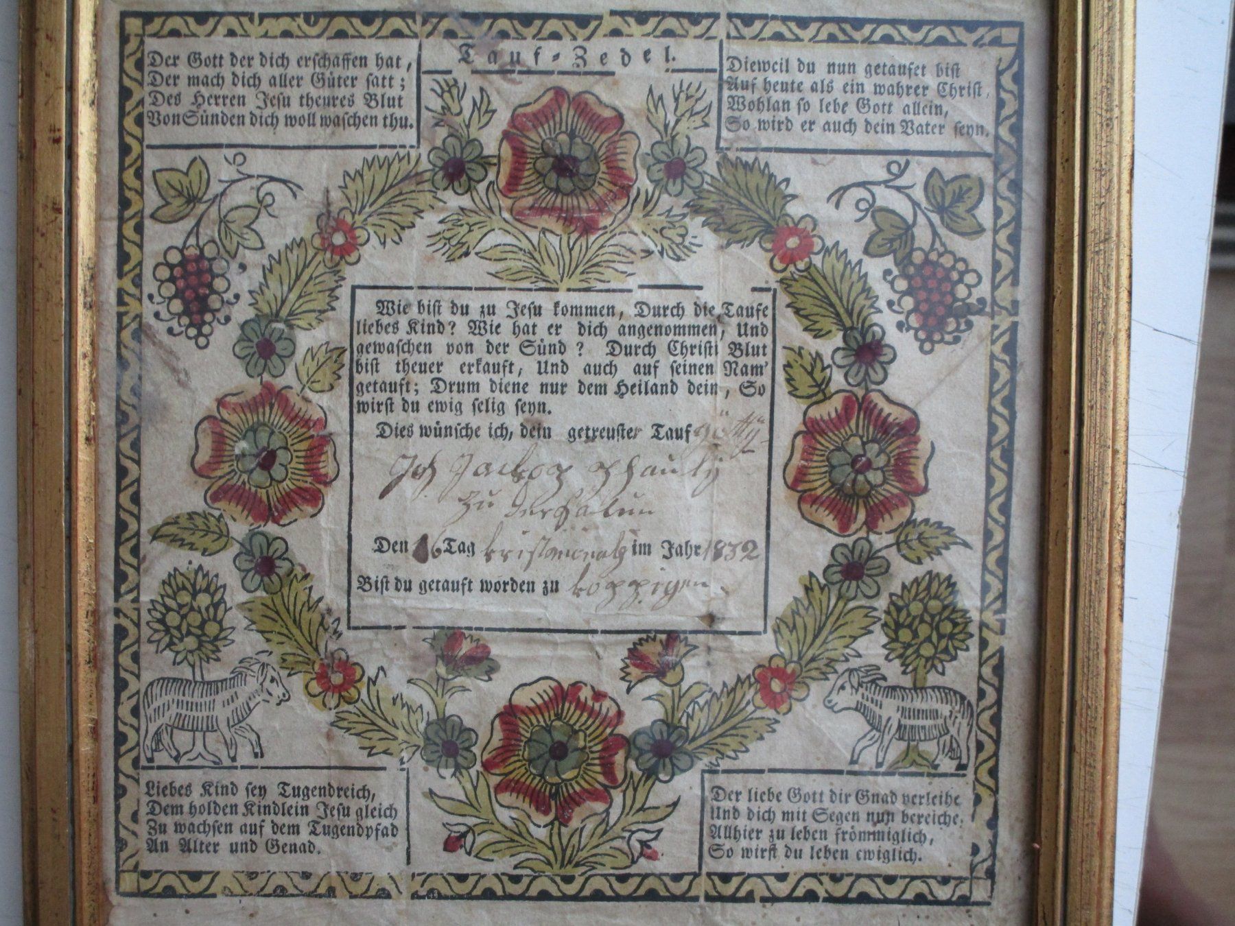 Dokumente: Antiker Tauf-Zedel 1832 – Gebraucht aus Heimberg von Lupo57 1